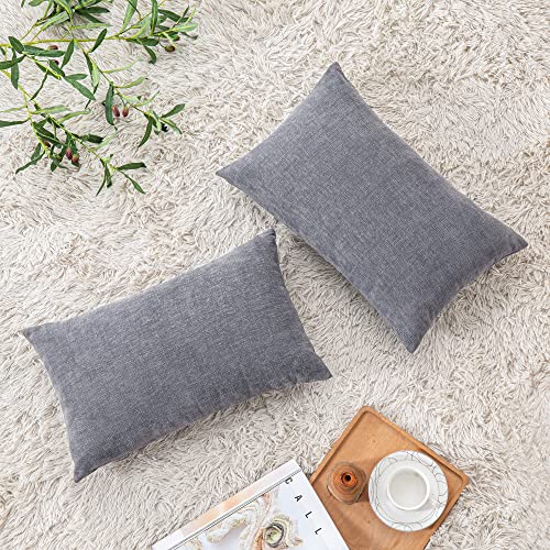 Lumbar Support Pillow Decorative Rectangle Throw Pillow Covers 12"X20" Inch Set Of 2,Super Soft Chenille Fall Pillowcase For Living Room Bedroom Sofa Couch Cushion Cover Dark Grey 30X50Cm (No Insert) #TOP3