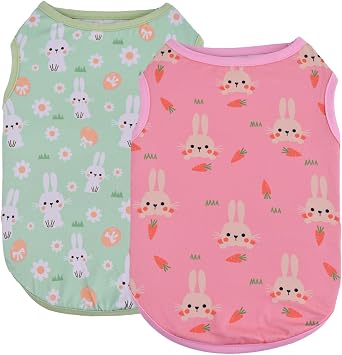 2-Pack Easter Dog Shirt Puppy Shirts with Bunny Egg Carrot Patterns Dog Rabbit Clothes Outfit Cotume Easter Pet Sleeveless T-Shirt Tank Tops Vest for Small Medium Large Dogs XL