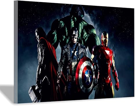 Amazon アベンジャーズスーパーヒーロー映画ポスターアイアンマンハルクキャプテンアメリカアベンジャーズキャンバスウォールアートボーイルームデコレーションプリントホームバスルームキッズルームデコレーション 8 X 12 cm X 30cm キャンバスロール ウォール