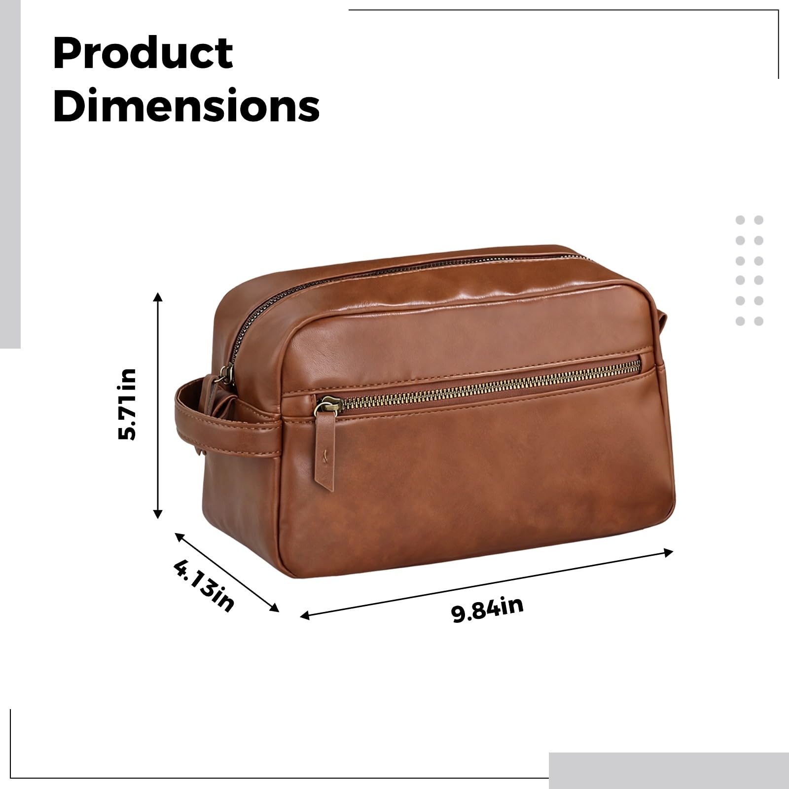 Neceser para hombre de piel sintética marrón de 25 x 10,5 x 14,5 cm, bolsa de aseo de viaje, bolsa de aseo con múltiples compartimentos, para viajes de negocios y uso diario