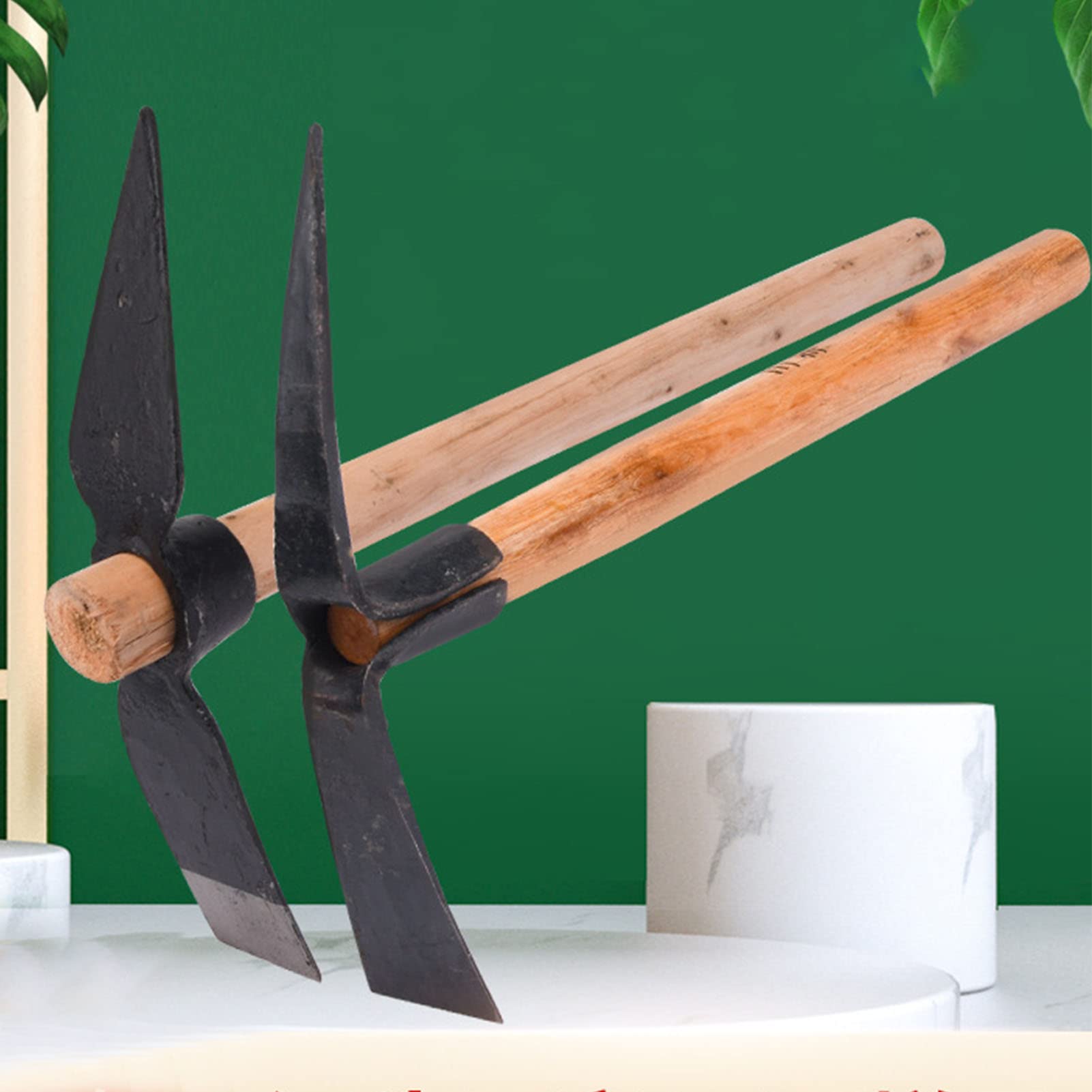 Tissting Pioche de Jardin avec Manche en Bois, 15,7 x 9,9 Pouces Pioche de Jardin en Acier à Haute Teneur en Carbone pour Creuser, Désherber, Semer, Retourner Le Sol