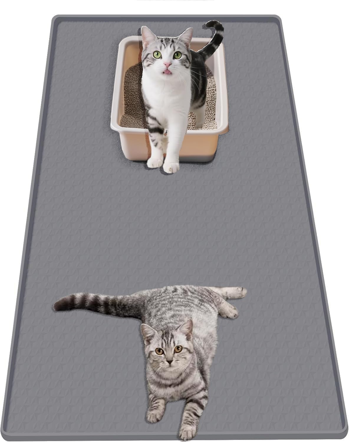 Cat Litter Mat Extra Large, 51"x 25.6" XXXL Waterproof Kitty Litter Silicone Box Mat for Scatter Control, No-Slip Soft Pet Trapping Litter Rug Pad, Machine Washable, Dark Gray
