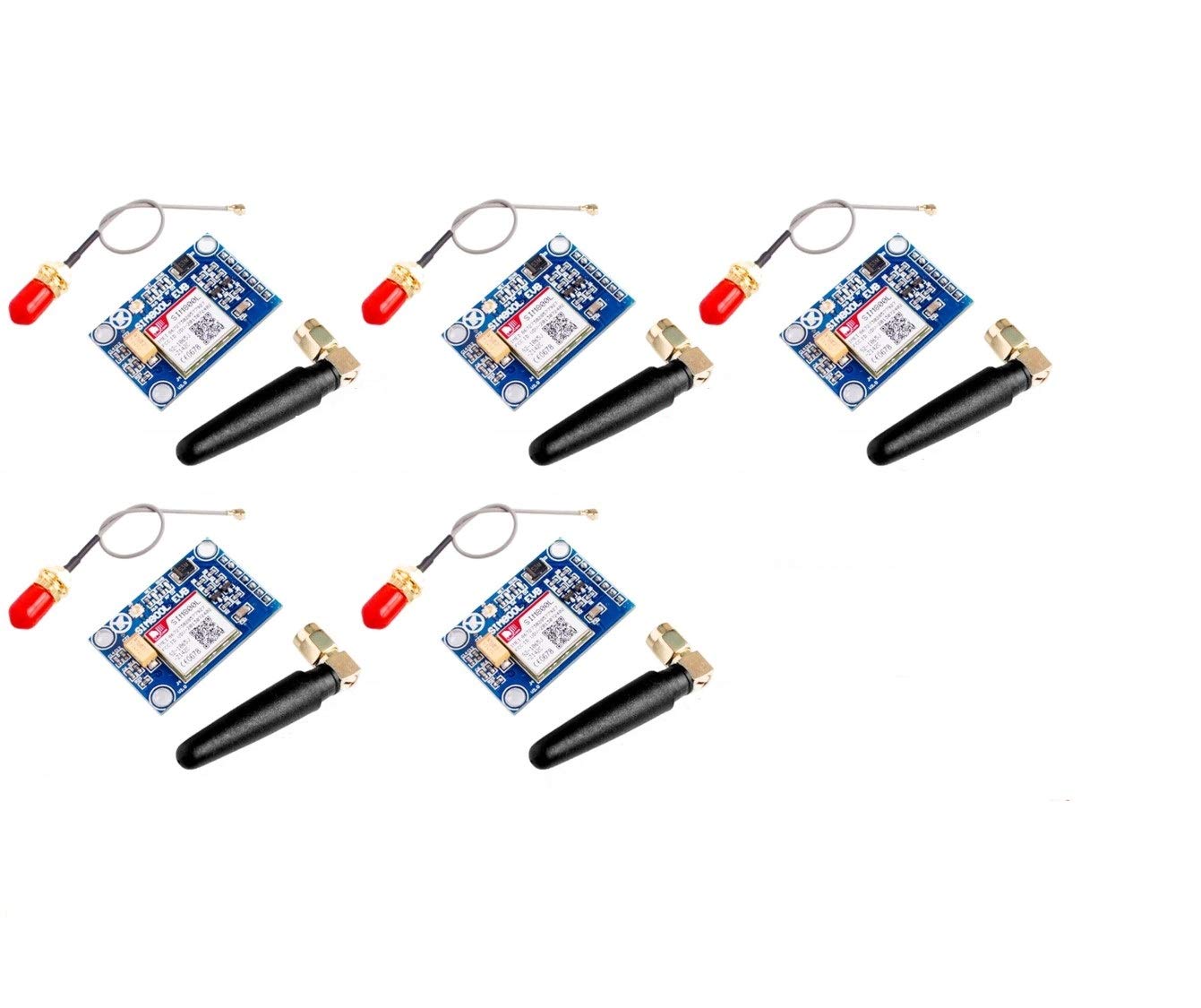 TECNOULAB SIM800L V2.0 5V Quadband GSM GPRS Wireless Module with Antenna Cable Cover Pack of 5