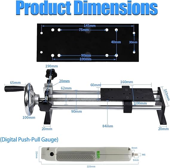 Digital Push-Pull Force Gauge Test Stand Combo, 230mm Travel Handwheel Operated Horizontal Tester for Tension Compression NK-100N