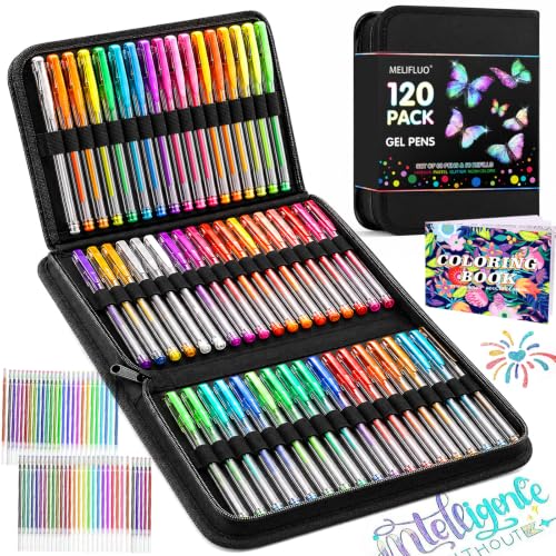 Melifluo Glitzerstifte Set, 120 Stück Glitzer Gelstifte zum Ausmalen für Erwachsene, 60 Farbige Gelschreiber + 60 Nachfüllminen, Metallic Neon Tinte, Malbuch, Zeichnen, Basteln, Schreiben