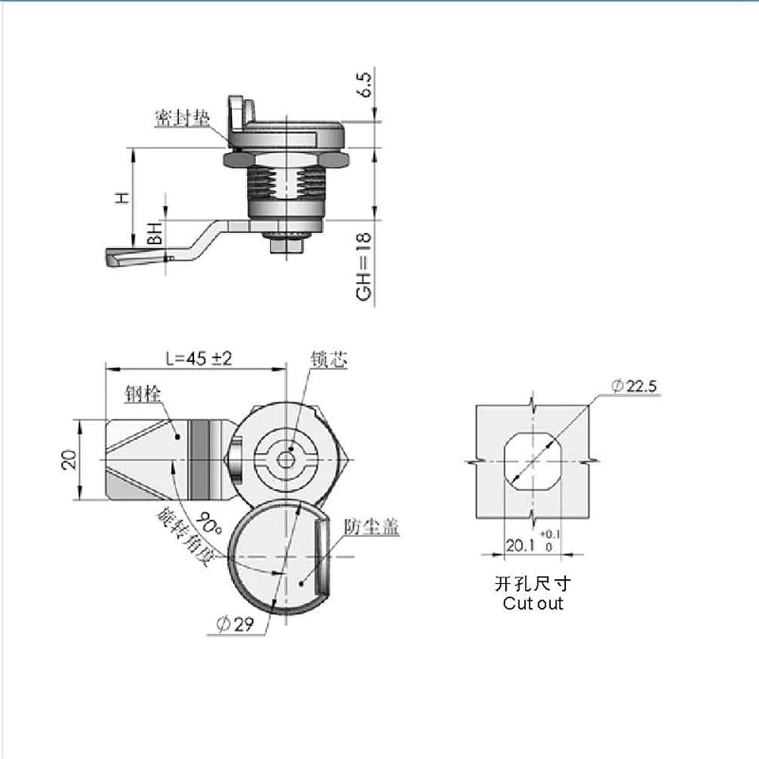 Cam Lock with and Lead Sealing Hole Power Distribution Box Electricity Meter Triangle Locks 1Pcs(Key-Triangle)