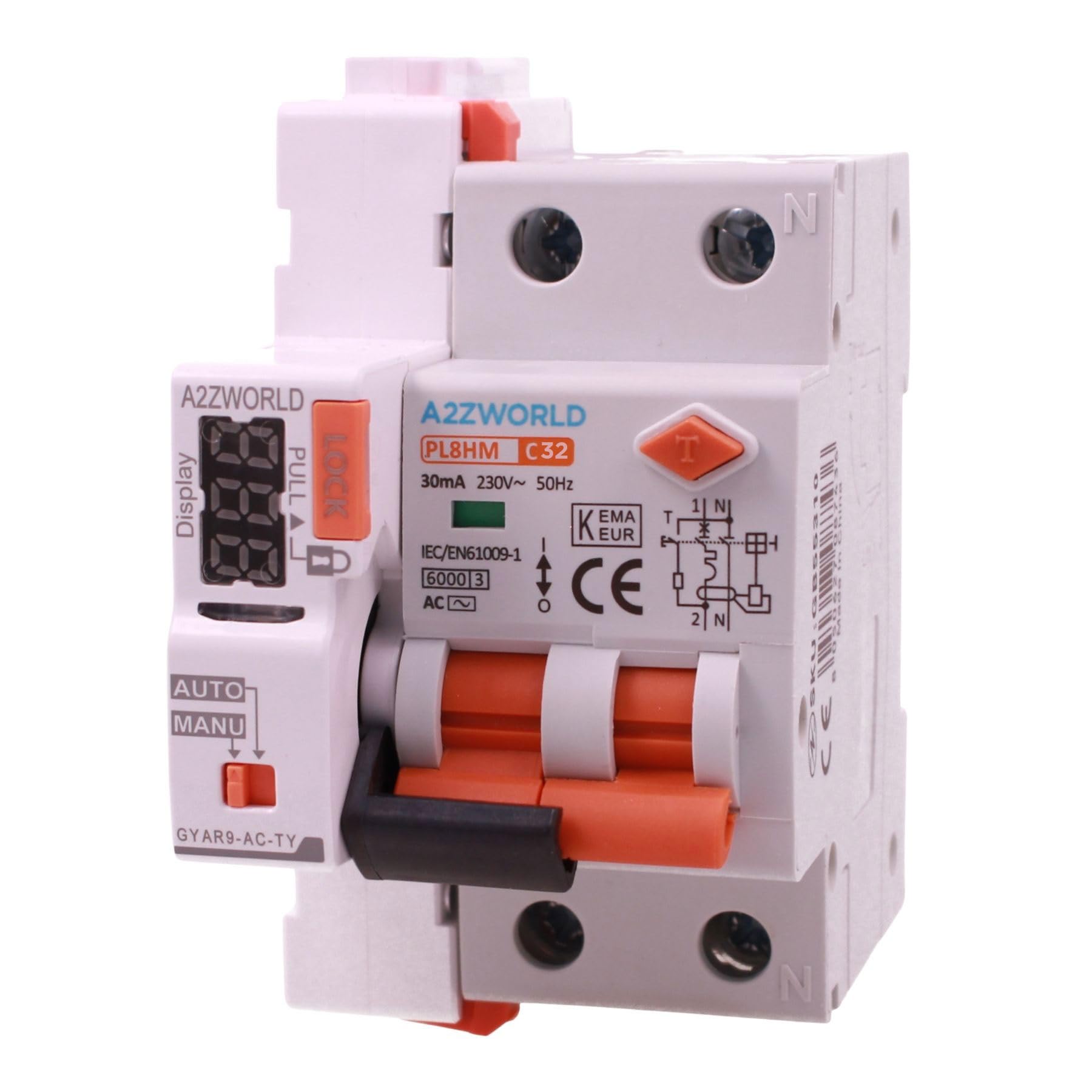 Przełącznik różnicowy WIFI automatyczny reset, RCBO typ AC Curve C, Idn 30mA / 0,03A, In 25A, APP Tuya Smart Life, 1P +N 6KA, 3 moduły, pilot zdalnego sterowania i instrukcja