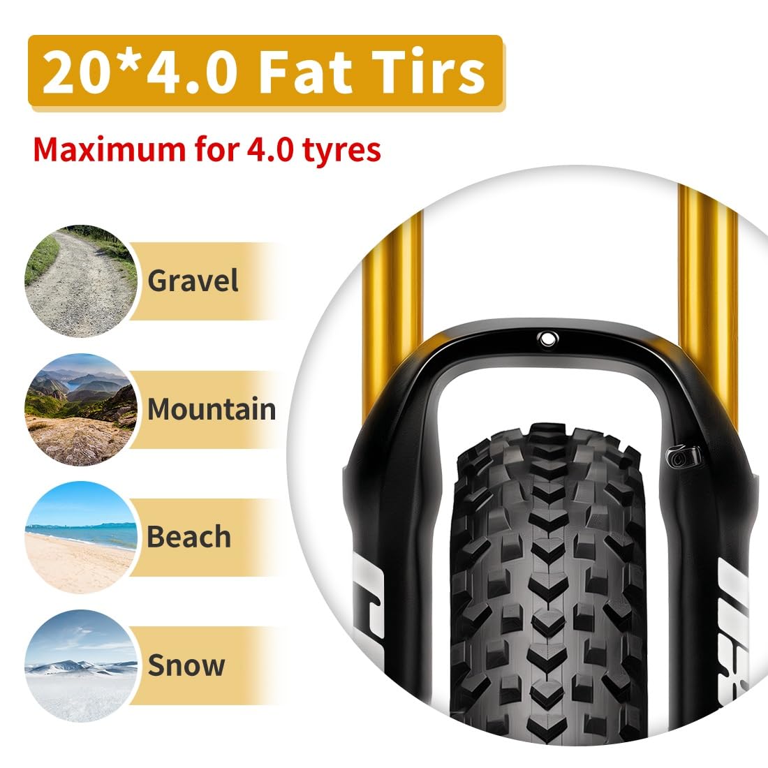Forcella MTB 20 ammortizza taescursione 180mm Bici da 4.0 Fat Suspension Dritta QR 9x135mm Freno a Disco Rimbalzo Regolabile Forcella Fat Air for Bici elettrica Neve Spiaggia