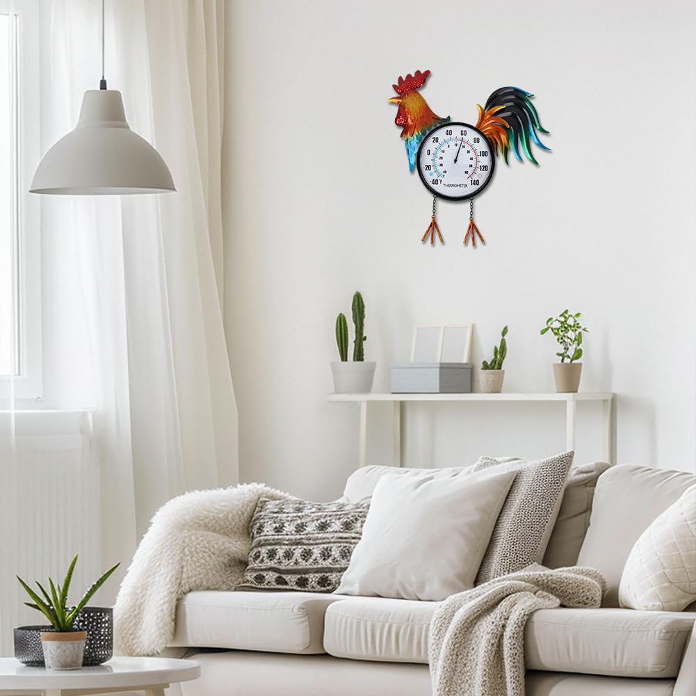 VEWOGARDEN Decorative Rooster Outdoor Thermometer Waterproof Metal Indoor Outdoor Thermometer for Patio, Garden, Backyard & Indoor Home Décor