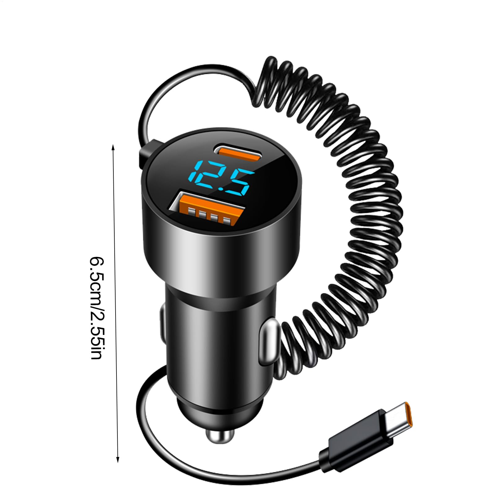 Caricabatteria da Auto USB C,Caricabatteria da Auto USB C,Adattatore di | Ricarica Rapida per PD QC 3.0 | Adattatore per cavo arrotolato per Camion berlina SUV