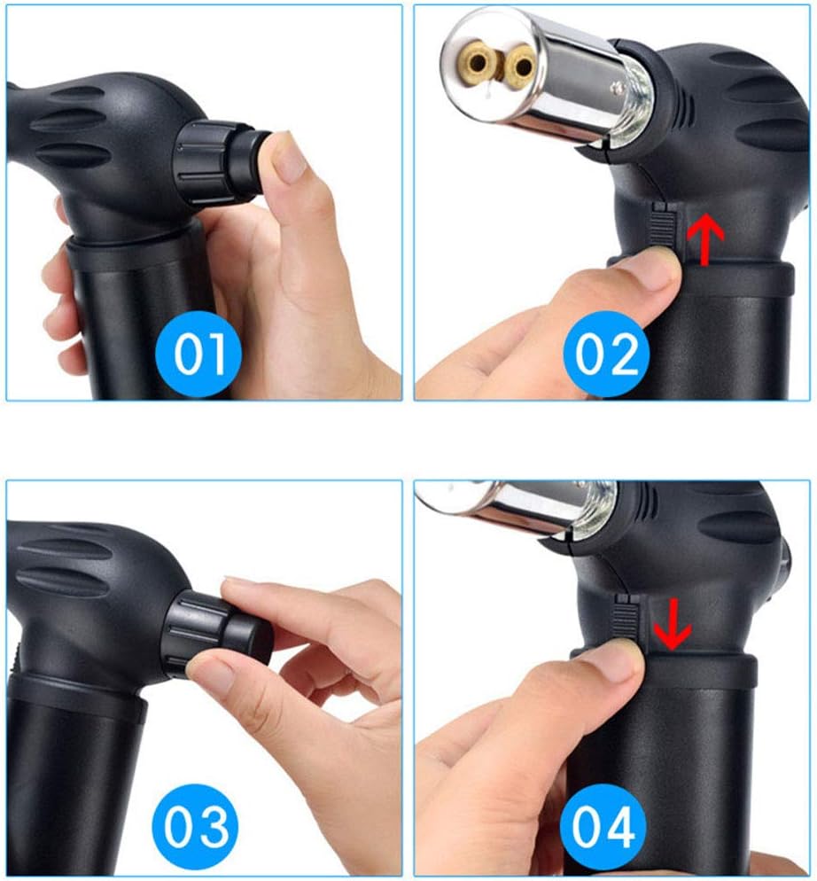 Butane Torch Lighter Refillable Culinary Blow with Adjustable Double Fire Flame for Creme Brulee, Cooking, BBQ, Baking, DIY Soldering (Butane Gas not Included),Black