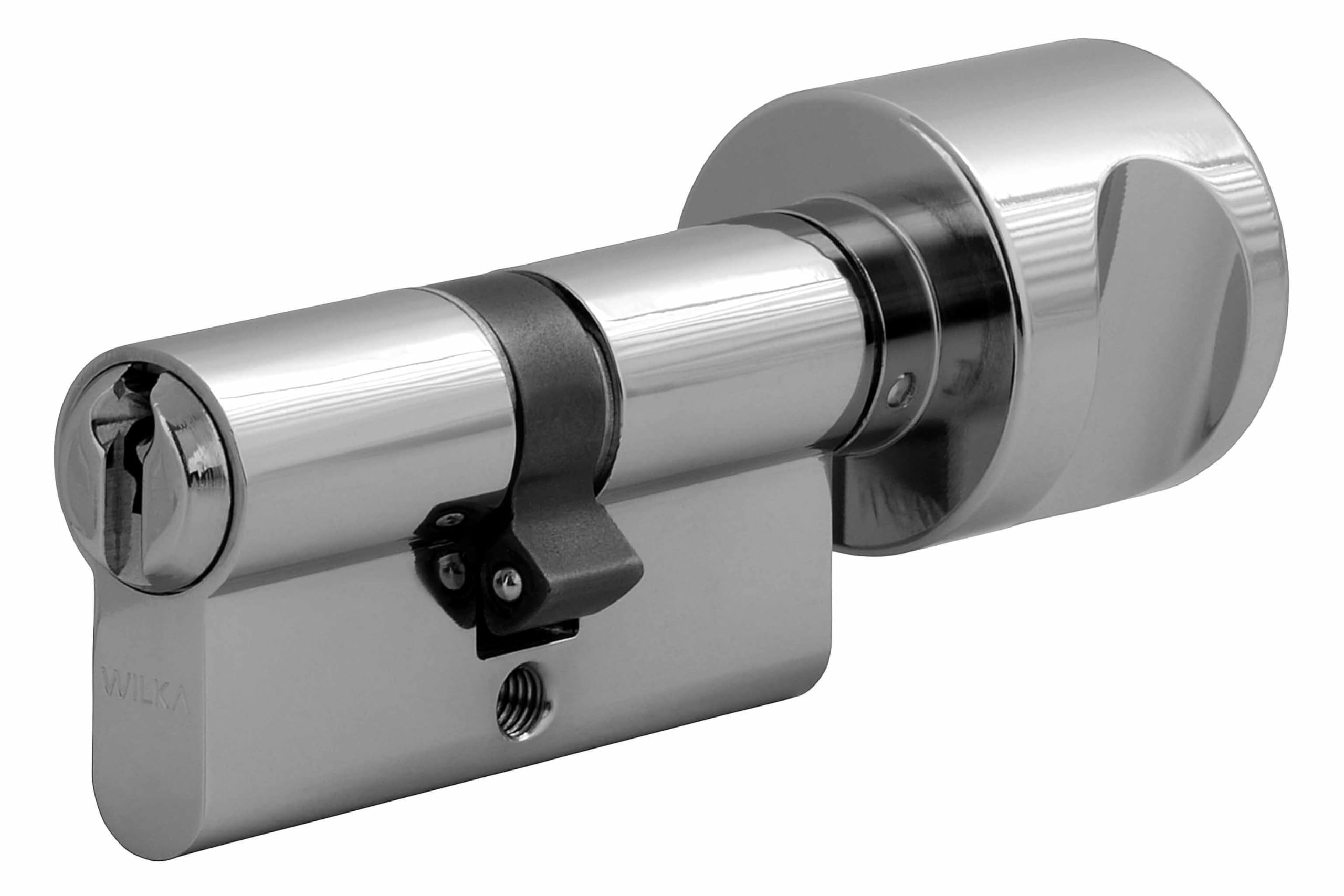 Cilindro a pomolo assym. con pomello interno, 5 perni in ottone nichelato opaco, funzione di emergenza e pericolo, cilindro profilato di alta qualità per porte di casa e porte di appartamento, modello
