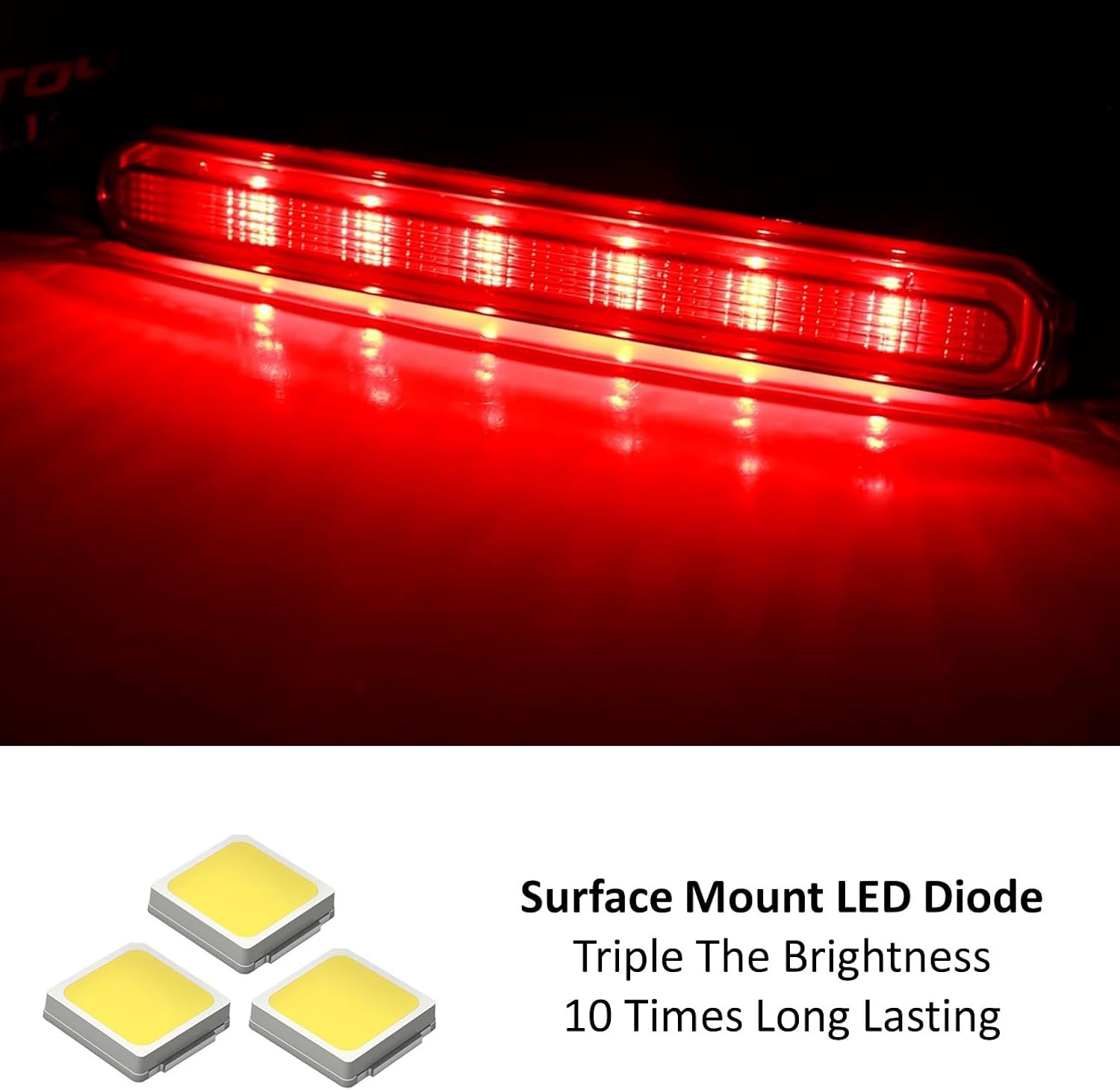 iJDMTOY OEM-Spec Red Lens Full LED Trunk Lid Third Brake Light Bar Assembly Compatible With 2008-2016 Mitsubishi Lancer, Evolution X Sedan
