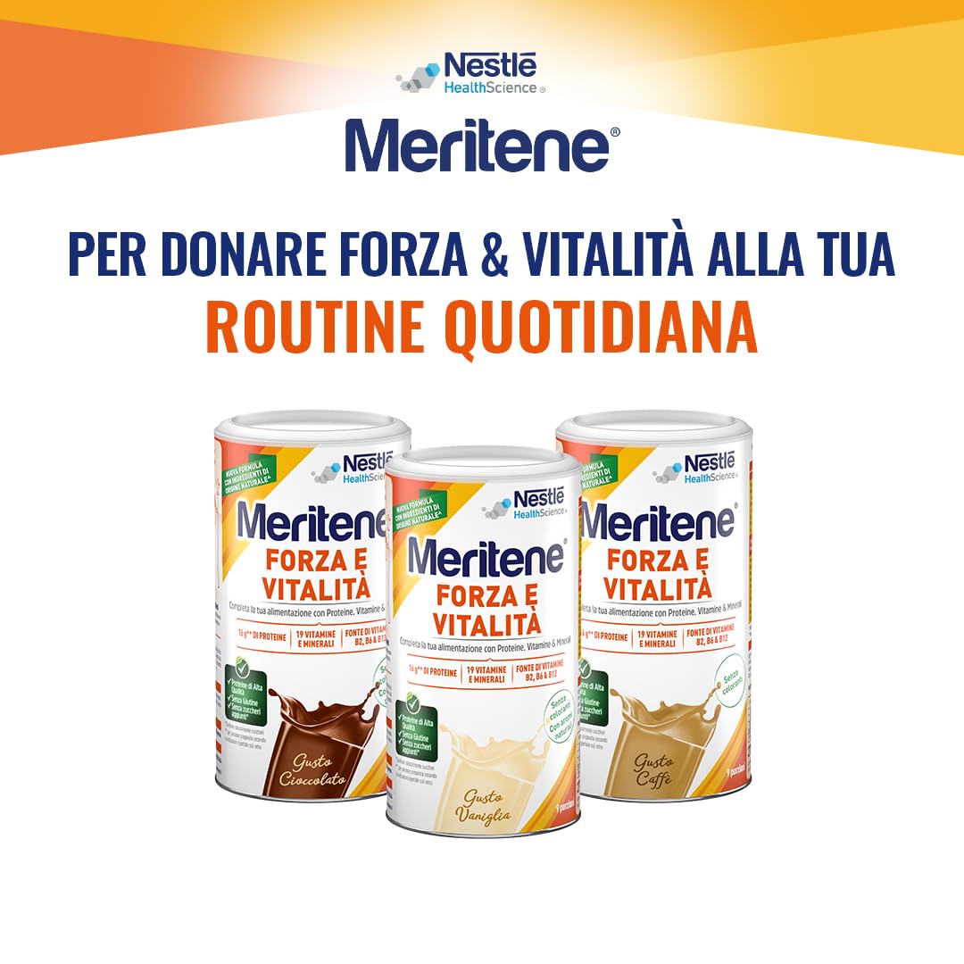 Meritene Forza & Vitalità Bundle - Cioccolato, Vaniglia, Caffè, 270g | 3 barattoli, alimento in polvere con vitamine, minerali e proteine