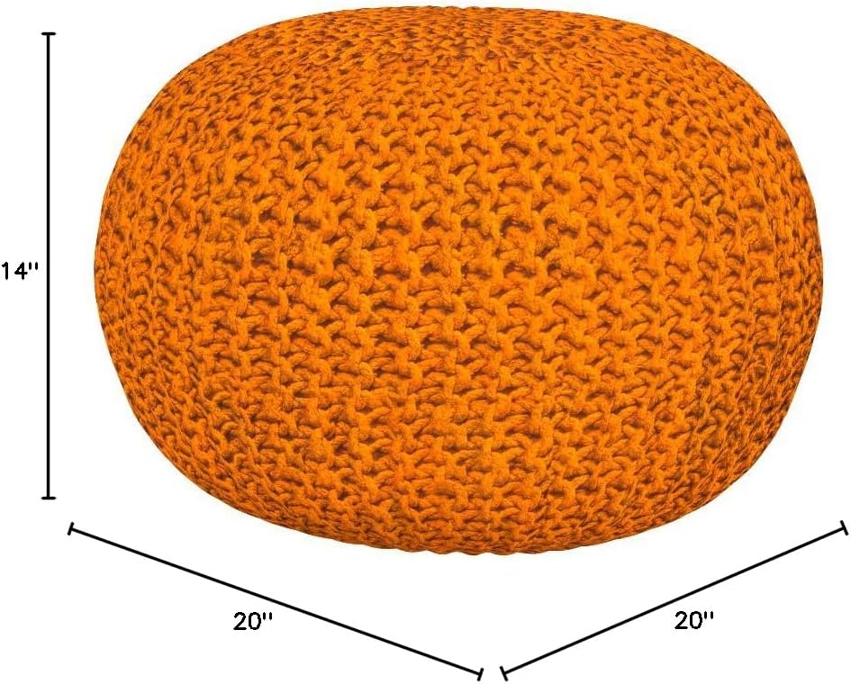 Livabliss McIntosh Pouf, 14"H x 20"W x 20"D, Bright Orange
