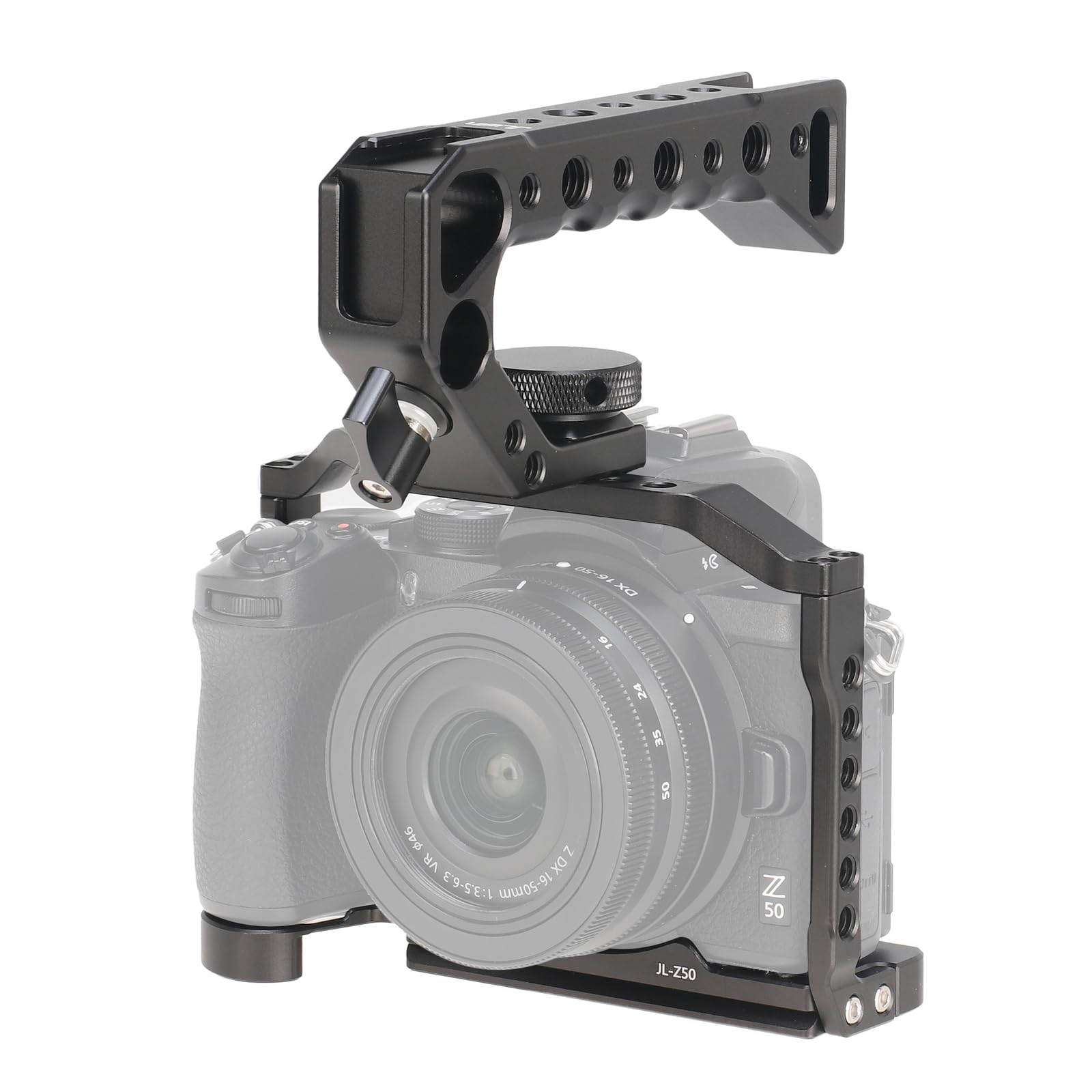 FocusFoto Camera Cage with Top Handle Grip Kit for Nikon Z50 Mirrorless Camera, Aluminium Video Vlogging Rig with Cold Shoe, 1/4"-20 Screw Mount, 3/8"