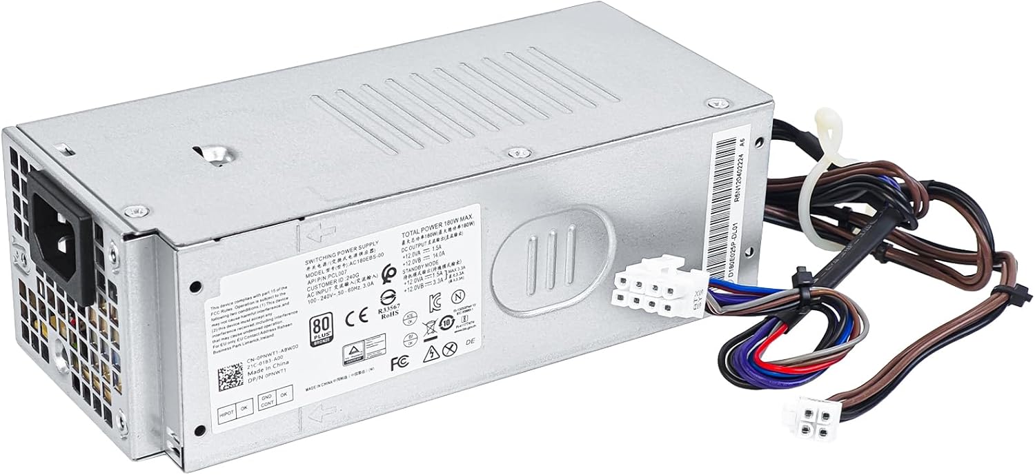 AC180EBS-00 PCL007 180W Power Supply PSU Compatible with Dell Inspiron 3910 Vostro 3690 3710 Optiplex 3990 3991 3900 3901 7000 MT AC180EBS-00 H180EBS-00 D180EBS-00 L180EBS-00 F3J97 Power Supply