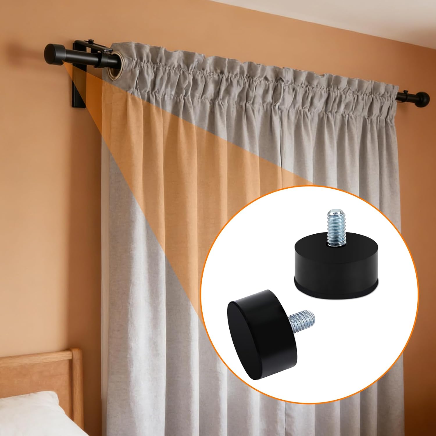 2 Pcs End Cap Replacement Finials, Screw on Curtain Rod End Caps, Cylindrical Drapery Rod Finials, Black Drapery Round Curtain Rods Finial for 6mm Curtains Rods