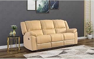 Royaloak Milan Italian Half Leather Recliner Three Seater | High Backrest | Tufting Design | Pocket Springs | Padded Armre Price In India