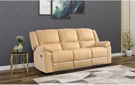Royaloak Milan Italian Half Leather Recliner Three Seater | High Backrest | Tufting Design | Pocket Springs | Padded Armre...