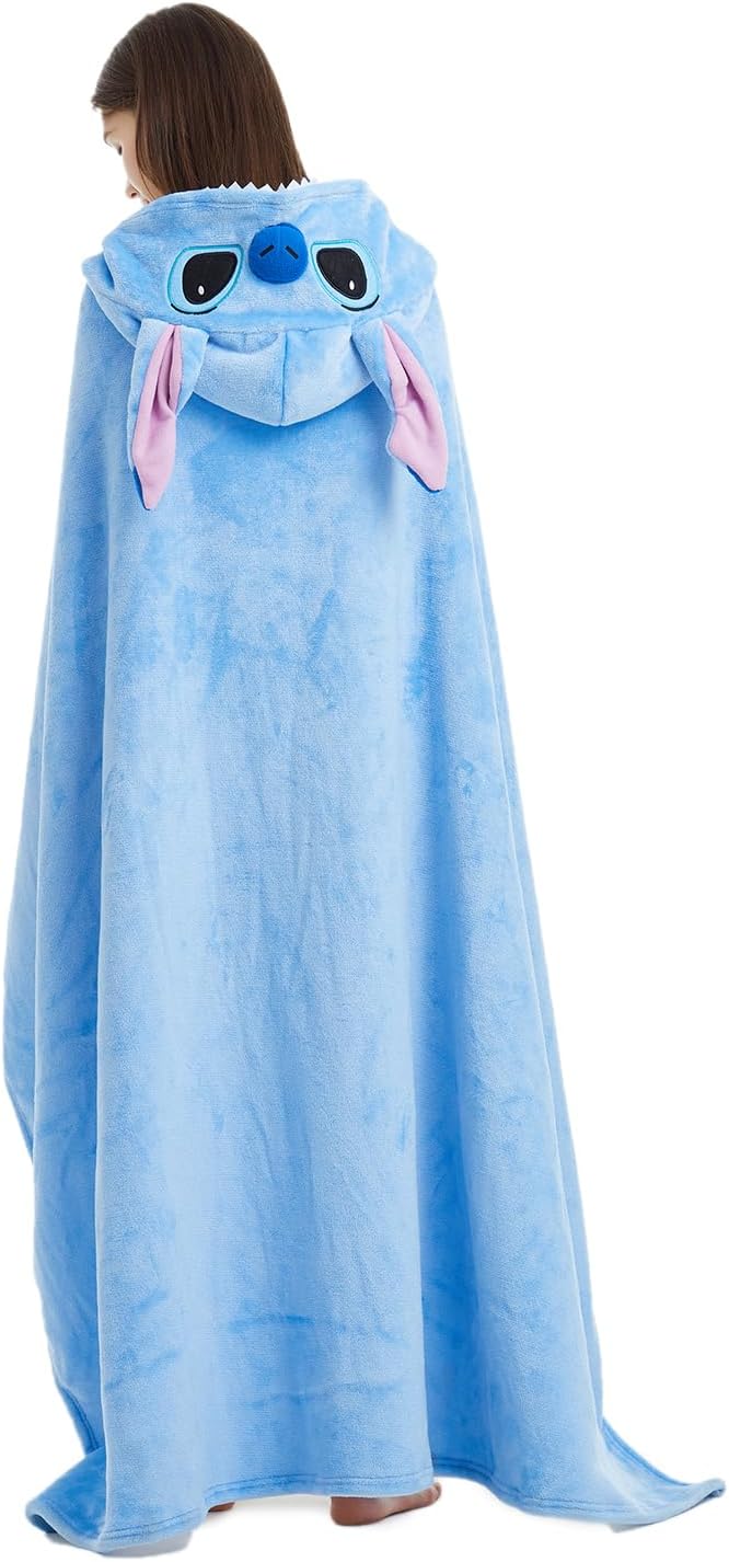 OGU' DEAL Stitch Wearable Throw Blanket Flannel Oversized Sharp Anime Cosplay Hooded Cloak Shawl Wrap Nap Quilt