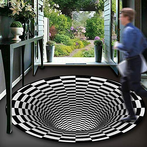 3D Visual Illusion Area Rug, 3D Carpet Bottomless Hole Optical Illusion Area Rug Printed Carpet, Black White Geometric Floor Rugs Mat, For Living Home Bedroom Dining Room Decor(Size:80X80Cm) #TOP2