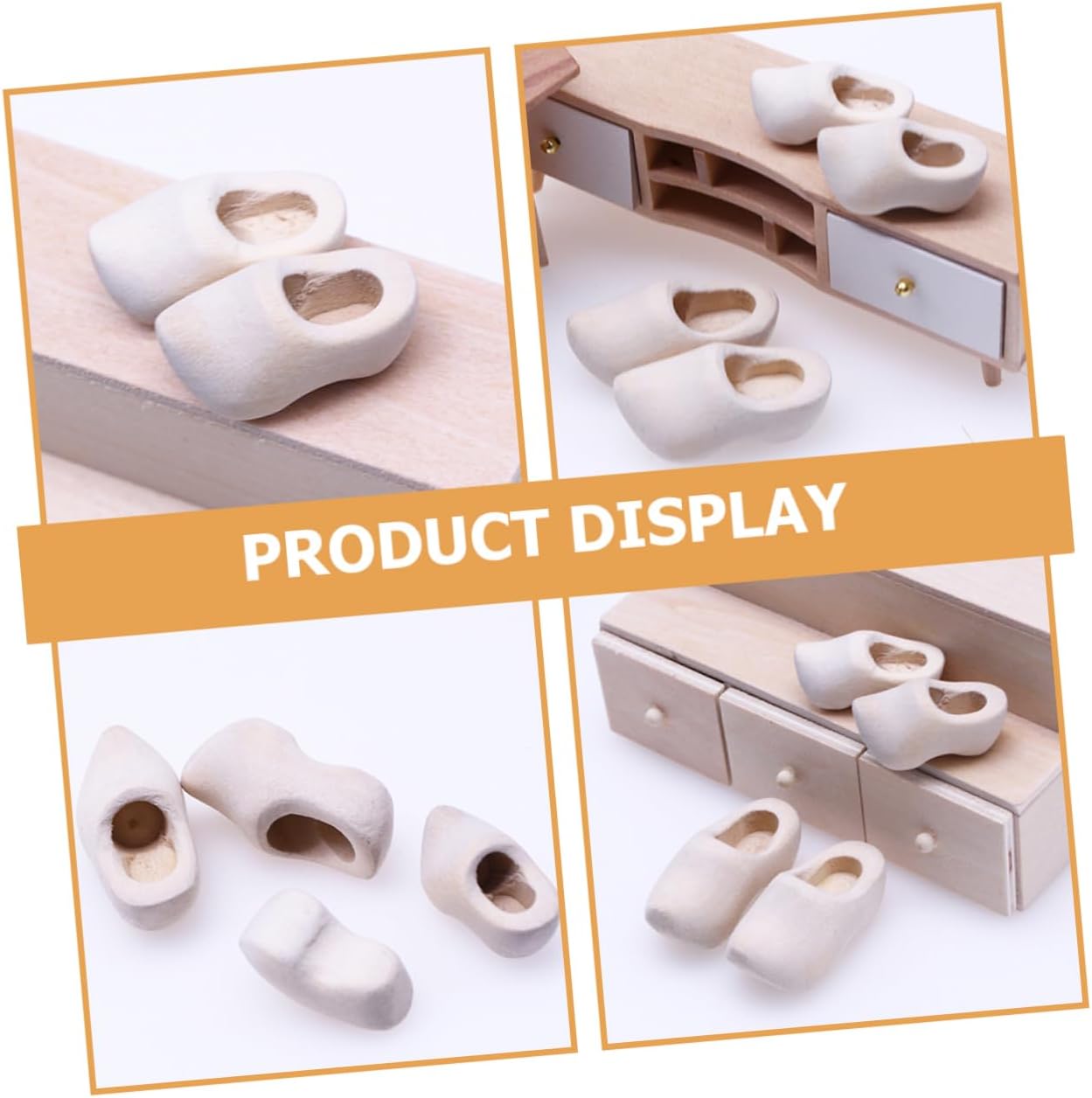 4 Pairs Miniature Wooden Shoes DIY Dollhouse Decor Klompen for Mini House Unfinished Craft Wood Shoes for Holiday Projects and Miniature Displays