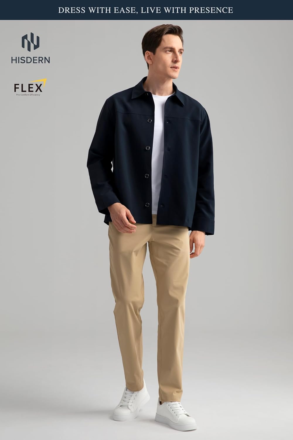 HISDERN FLEX 531 Men's Button Down Shirt Jacket Comfy Lightweight Design for Business Casual and Social Events with Pockets - Image 6