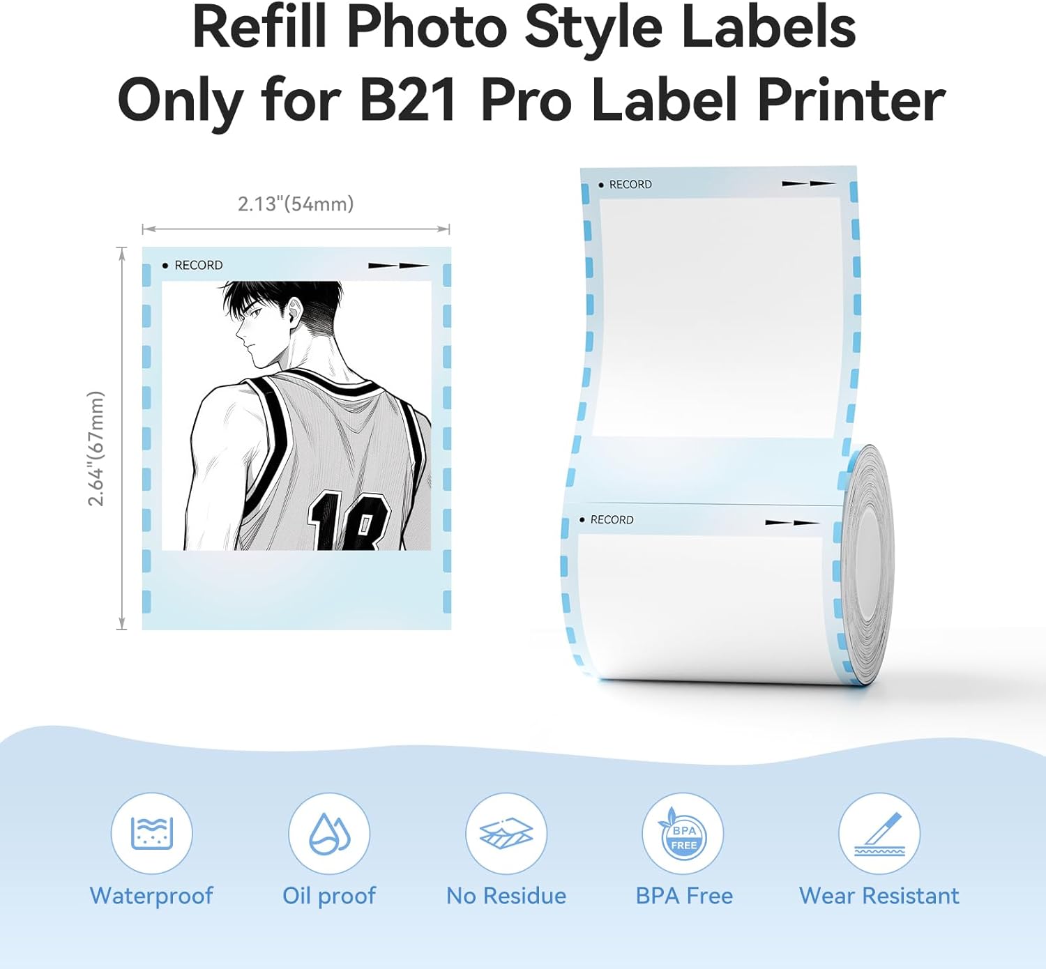 NIIMBOT Photo Label only for B21 Pro Label Printer, 2.1x2.6in (54x67mm) Photo Paper, Waterproof Sticker Card for Scrapbook DIY (Sea Wind) - Image 2