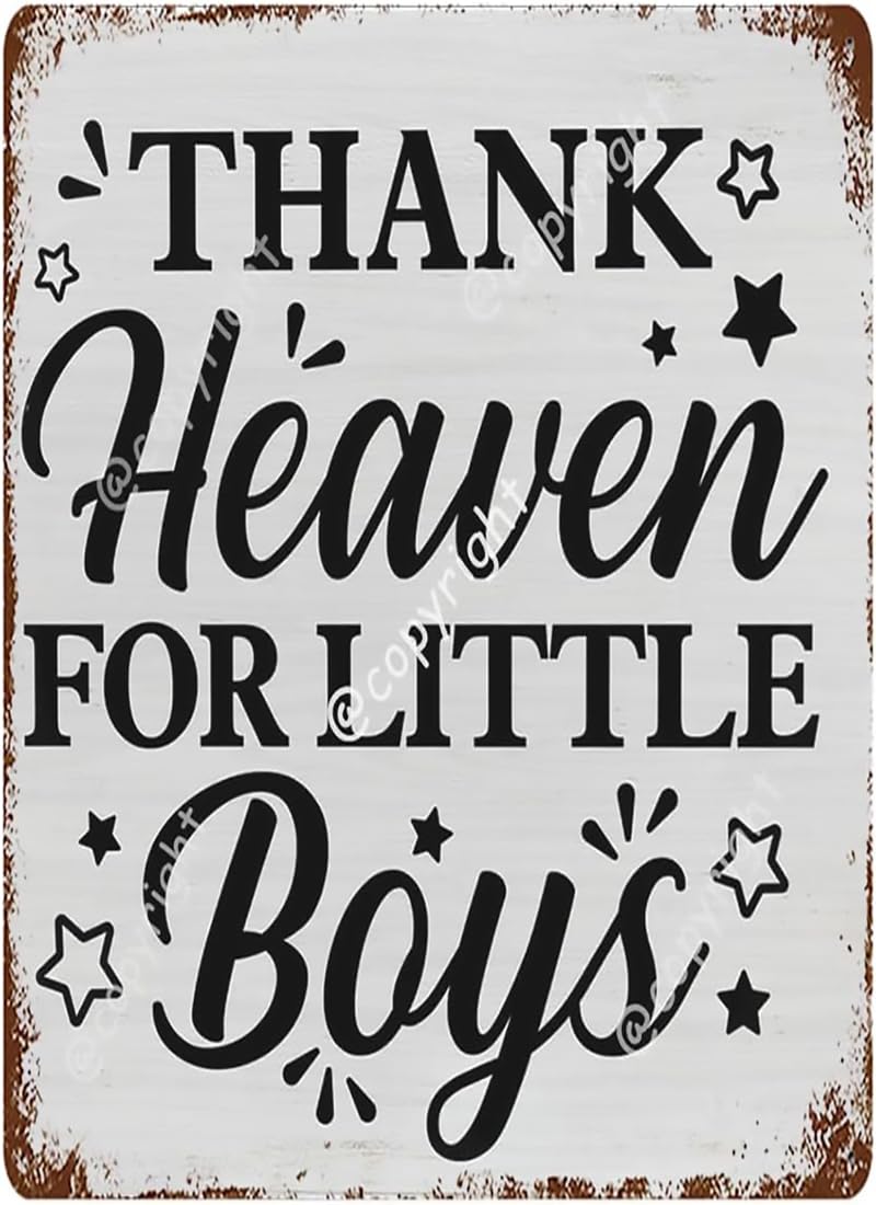 Jaesxxco Men's Metal Sign 28 Baby Boy Nursery Decorative Vintage Alumium Sign Thank Heaven For Little Boys Rerto Metal Tin Sign Decor Farmhouse Home Nursery 8X12 Inches