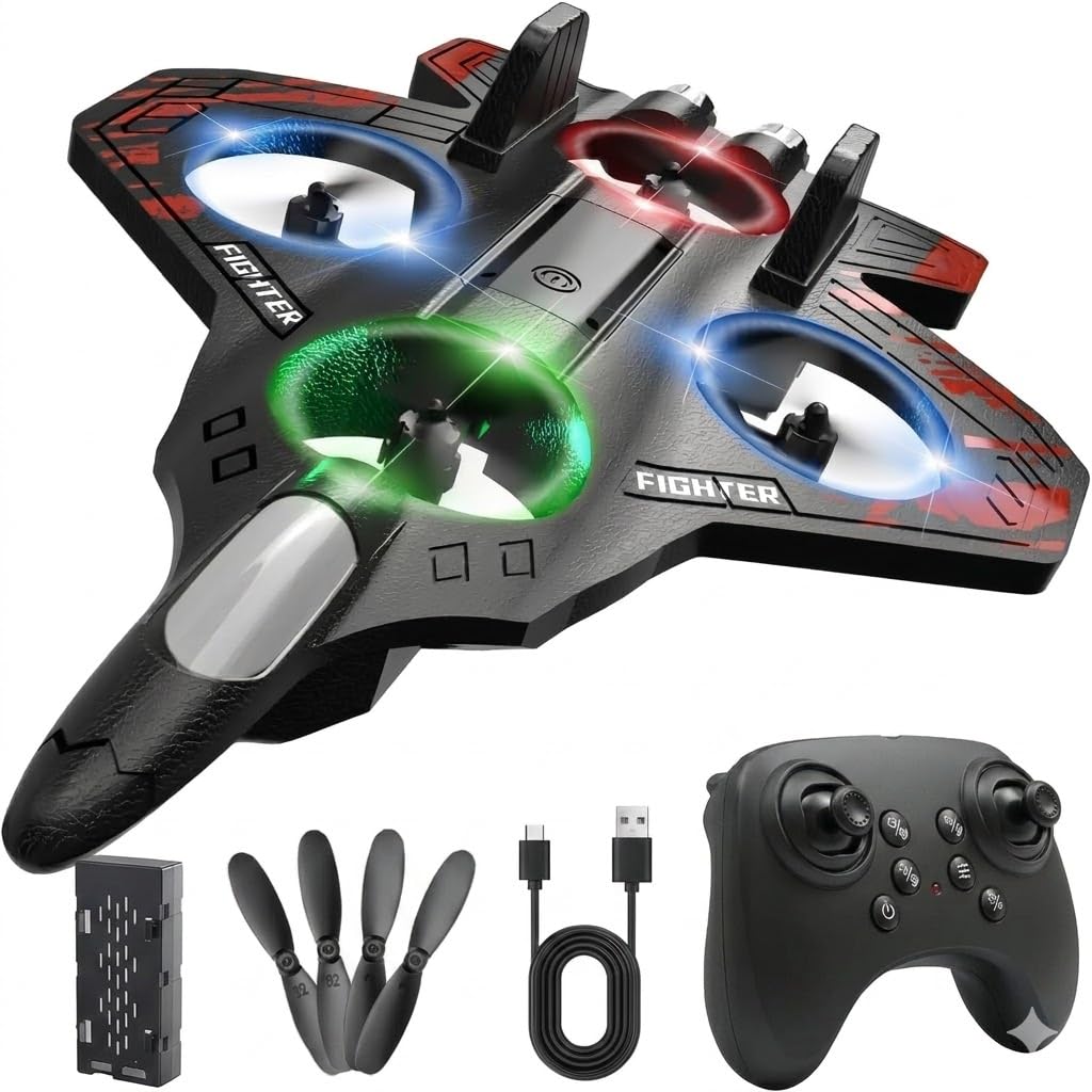 Hand Controlled Flying Drone for Kids, Gesture Sensing RC Fighter Drone with Remote Control, USB Rechargeable Mini Aircraft Toy with LED Lights, Indoor Outdoor Drone for Boys & Girls-image-27