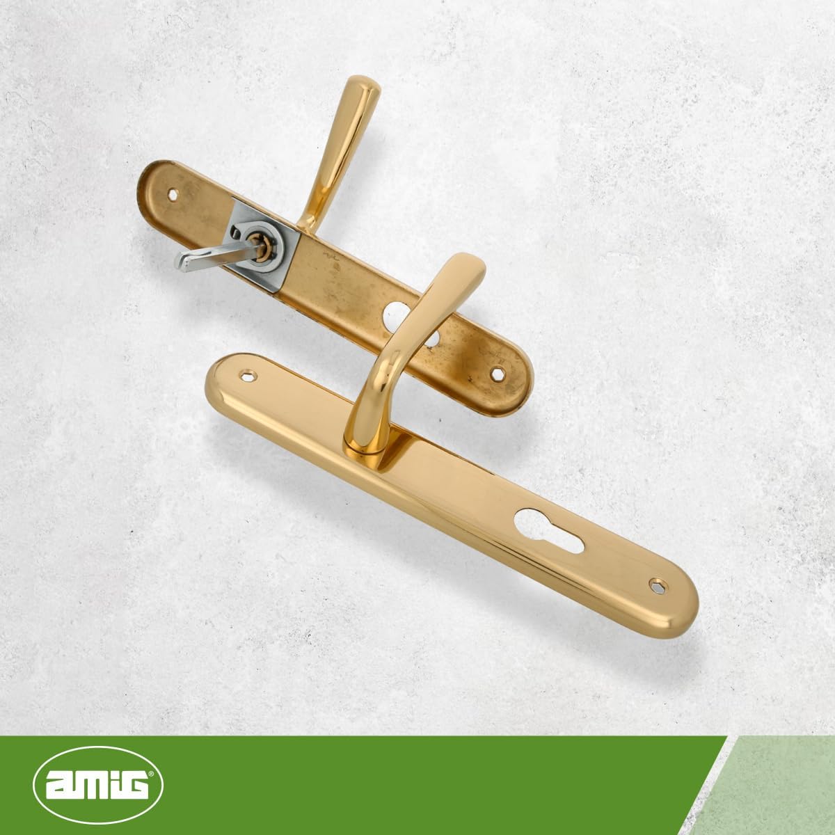 Amig - 252PB85 Polished Brass Door Handle Set | Corrosion Resistant, Easy Installation | Ideal for Interior & Exterior, 250x40mm, Poliert, Messing