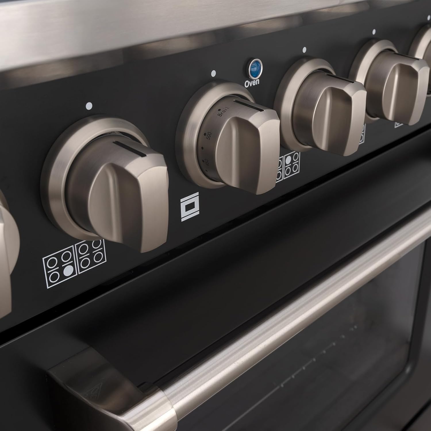 Akicon 48" Slide-in Freestanding Professional Style Gas Range with 6.7 Cu. Ft. Oven, 8 Burners, Convection Fan, Cast Iron Grates, & Blue Porcelain Oven Interior, In Black with Stainless Steel