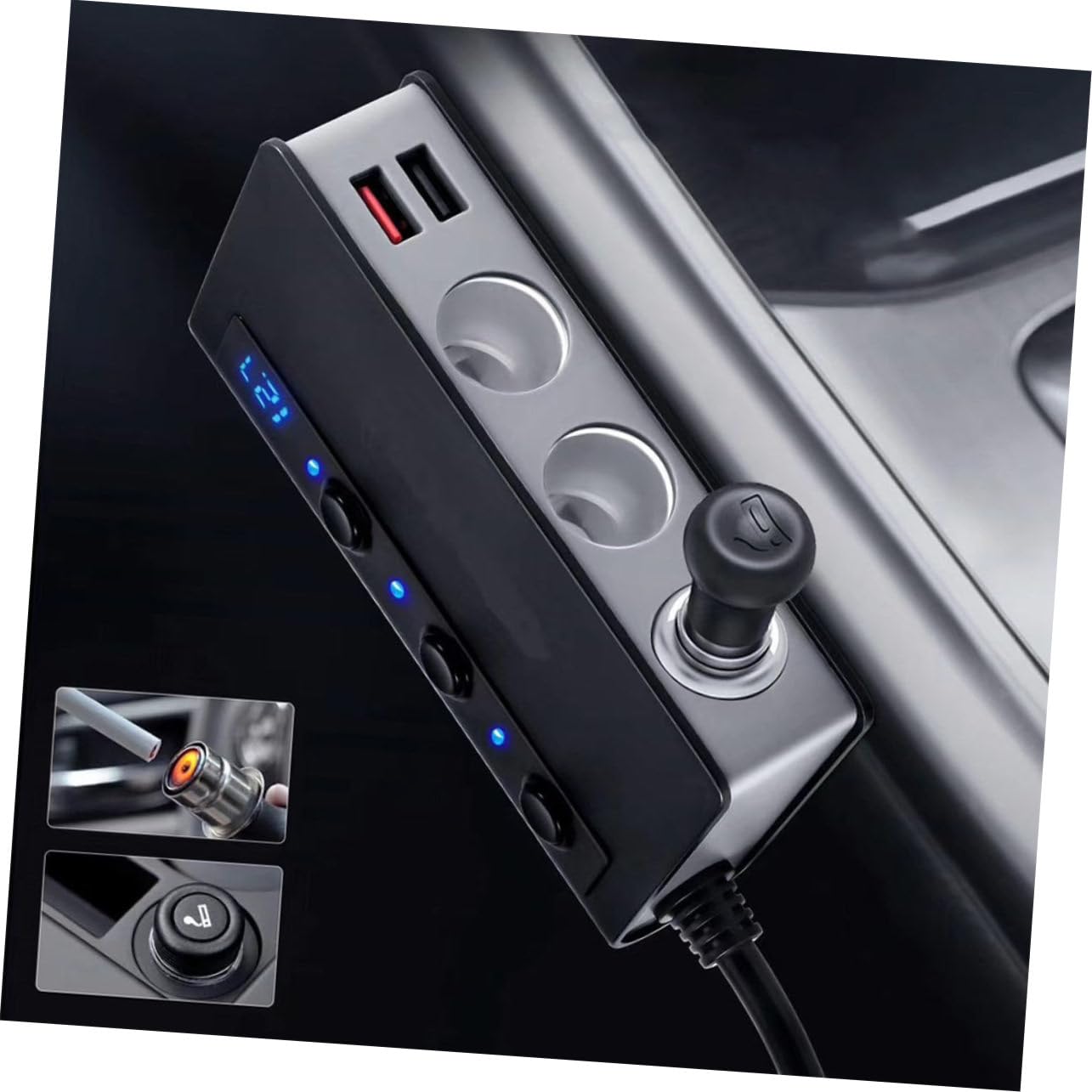Caricatore Auto con USB e Prese Accendisigari Adattatore Splitter per Auto Indicatore e Protezione Ic per Smartphone Tablet e Altri Dispositivi
