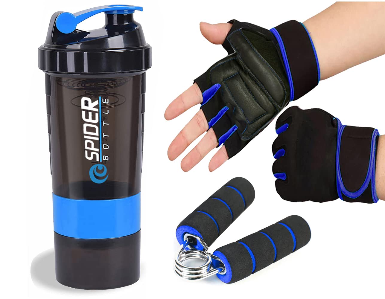 Shaker Bottle Combo of Gym Shaker, Gym Glove and Mini Gripper for Gym&Fitness Kit|Gym Shaker|Workout Bottle| Sports Gripper|Workout Gym Gloves with Foam Hand Gripper Support for Men Women (Blue)-image-32