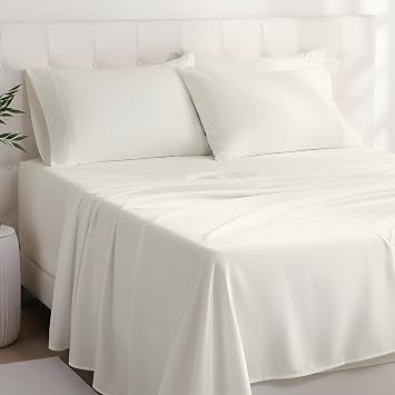 100% Cotton Sheet Set - Extra Deep Pocket Sheets Fits 18"-24" Thick Mattress, Luxury Soft Cotton Bed Sheets, Breathable & Cooling, Hotel Quality Sheets - 4 Piece Queen, Ivory