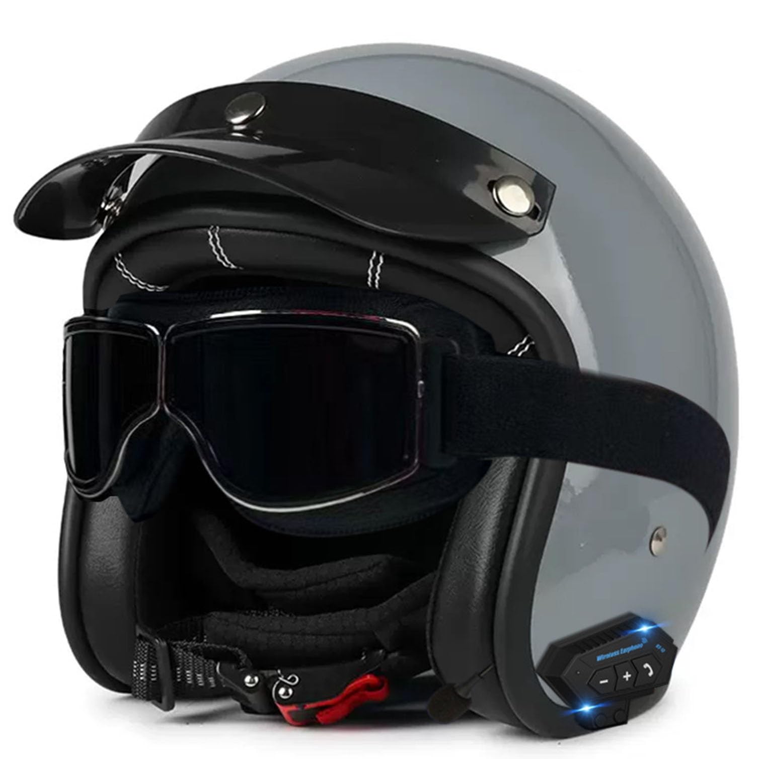 Casque de moto jet haut de gamme vintage avec système audio Bluetooth XL
