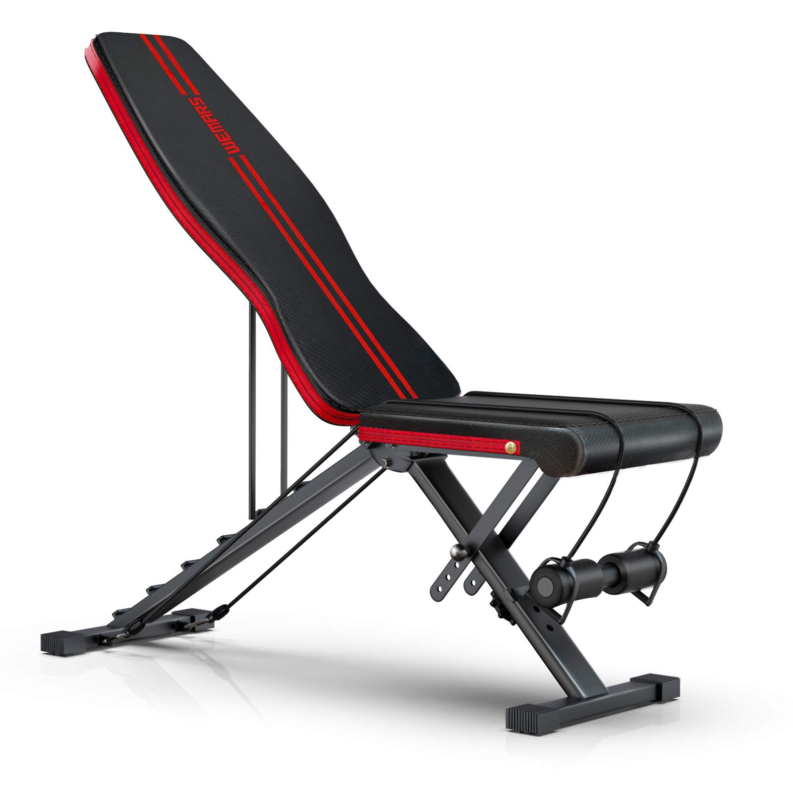WEMARS Adjustable Weight Bench, Foldable Utility Workout Bench for Home Gym, Incline Decline Strength Training Benches for Full Body Workout with 2 Resistance Bands