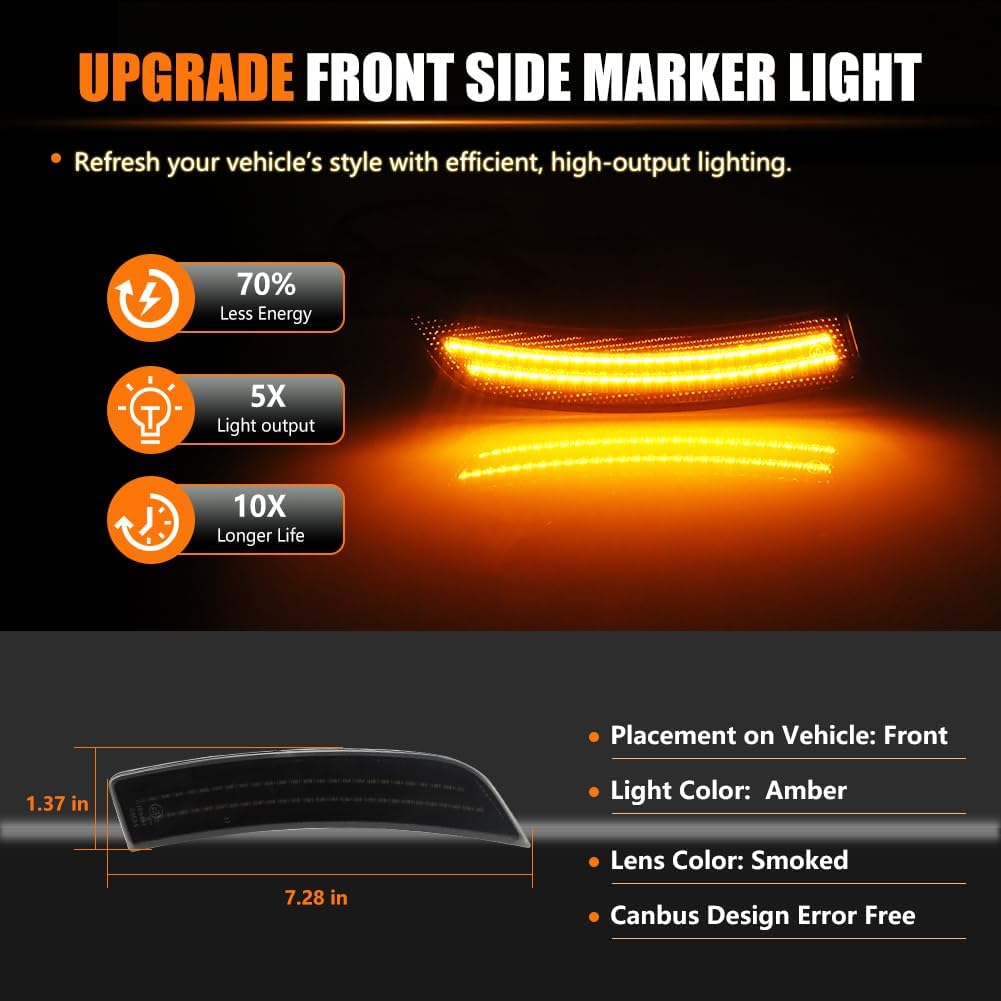 LED Front Side Marker Lights Assembly for Suba-ru 2022-2025 BRZ, Toyo-ta 2022-2025 GR86 Front Bumper Marker Signal Lamps, Replace OEM Smoked Lens Amber LED Side Turn Signal Lamps, 2 PCS