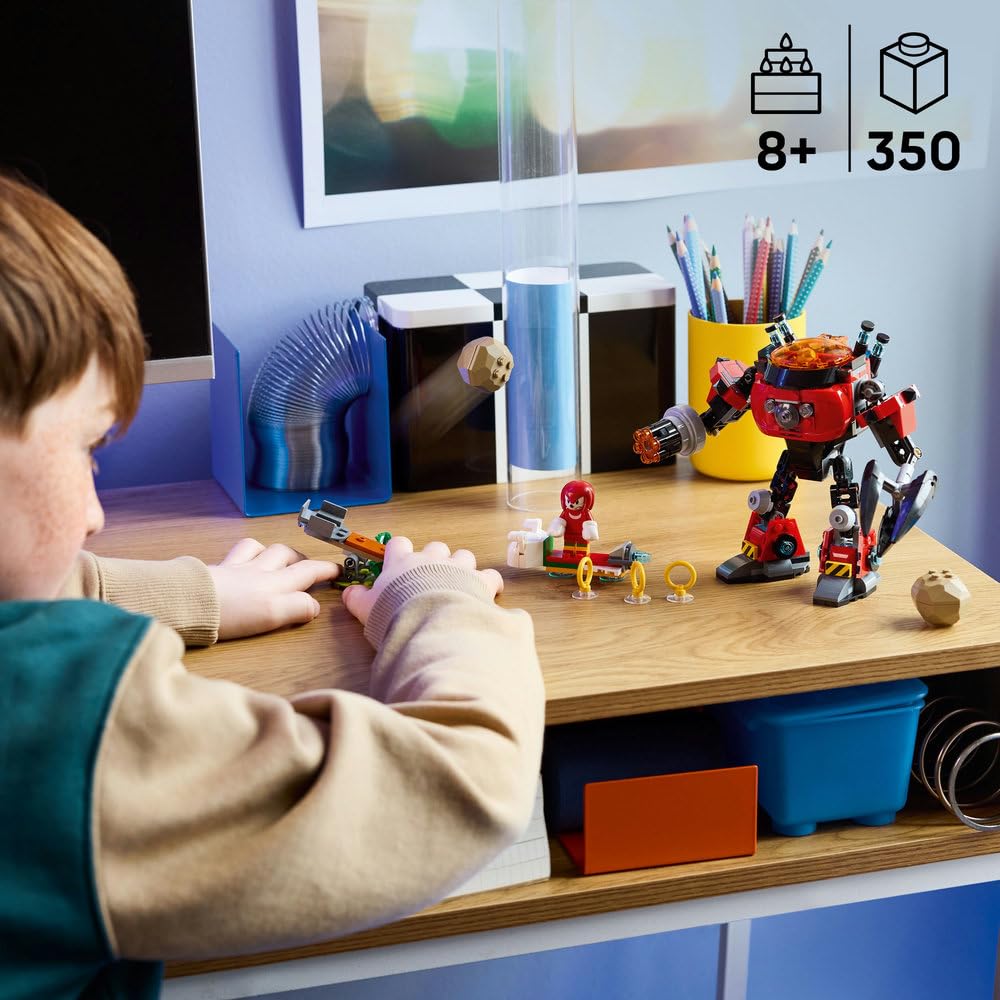 LEGO Sonic the Hedgehog Knuckles vs. il Mech Egg Crusher del Dr. Eggman - Set con 2 Minifigure, Anelli e Smeraldi del Caos - Regalo per Bambini e Bambine da 8 Anni in su Fan dei Videogiochi - 77005