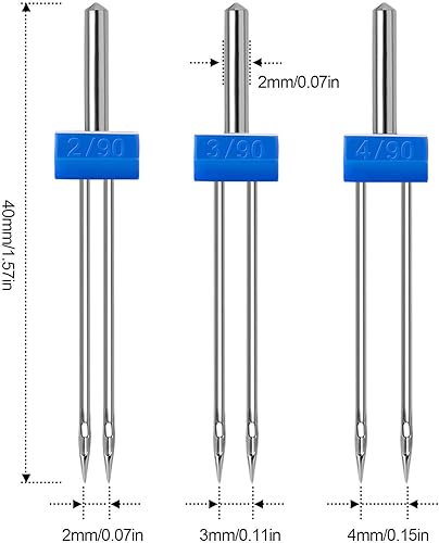 Miniatura 4 de 18 agujas gemelas para máquina de coser, agujas dobles gemelas, agujas elásticas dobles con caja de plástico, enhebrador automático de agujas para