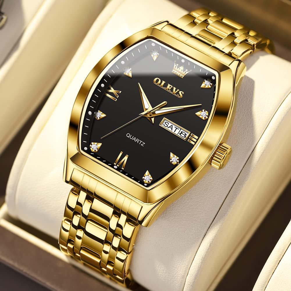Miniatura 3 de OLEVS Relojes de lujo para hombre, de lujo, cuadrados, de cuarzo, analógicos, con fecha, acero inoxidable, impermeable, luminoso, reloj de pulsera