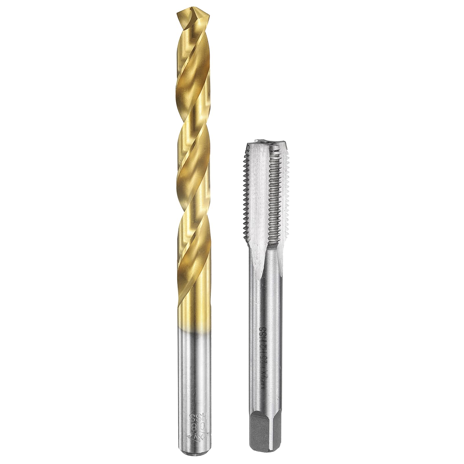 Set di maschi e punte da trapano, 1 maschio per filettatura metrica a scanalatura dritta M12 x 1,25 e 1 punta elicoidale da 10,8 mm, kit di utensili per filettatura HSS-6542 non rivestiti/rivestiti