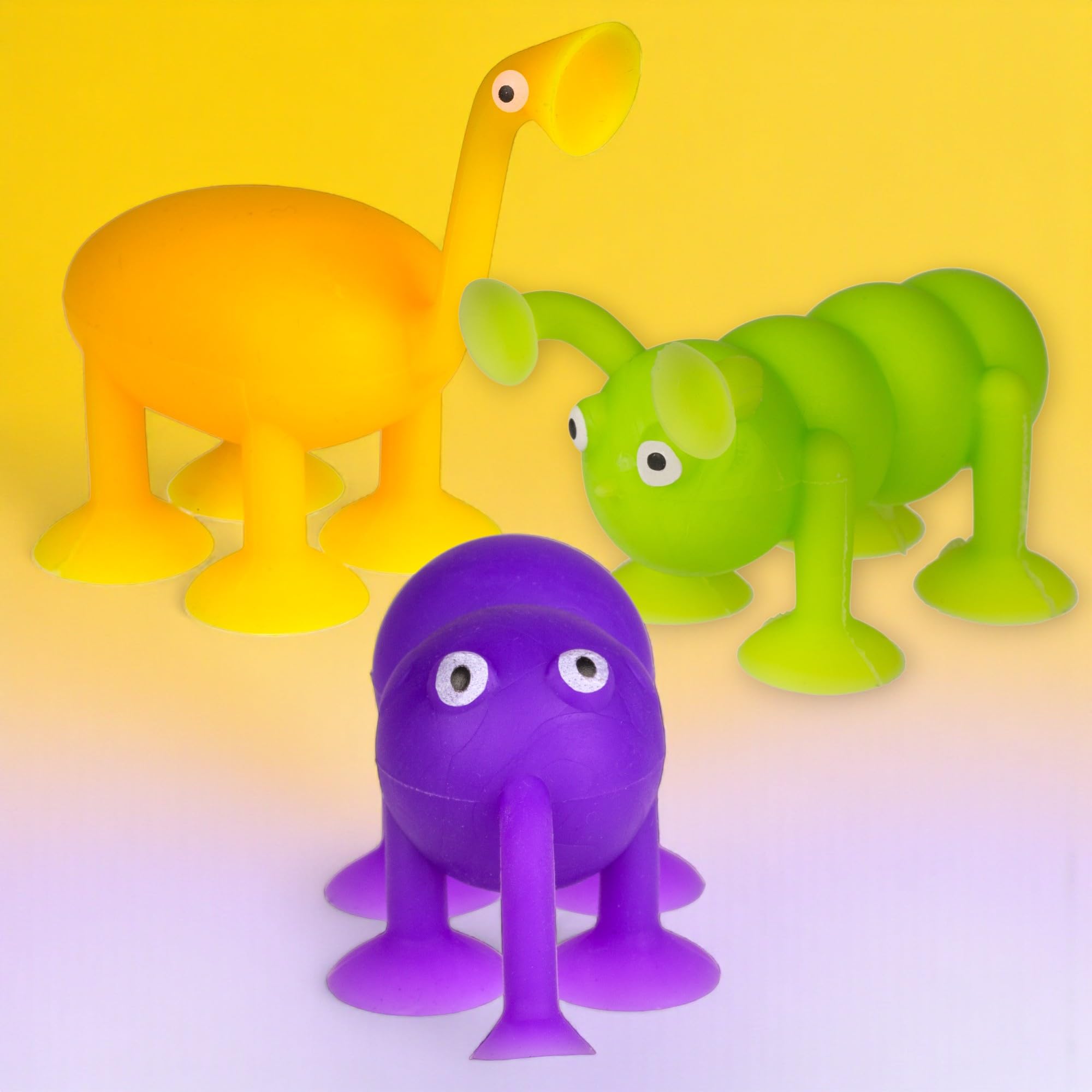 MIJOMA Silly Suction Animals zestaw 3 zabawnych ssących zwierząt z TPR, kolorowe mieszane, ok. 5 x 7 cm – zabawka sensoryczna, redukcja stresu, figurki zwierząt Fidget, modele losowe