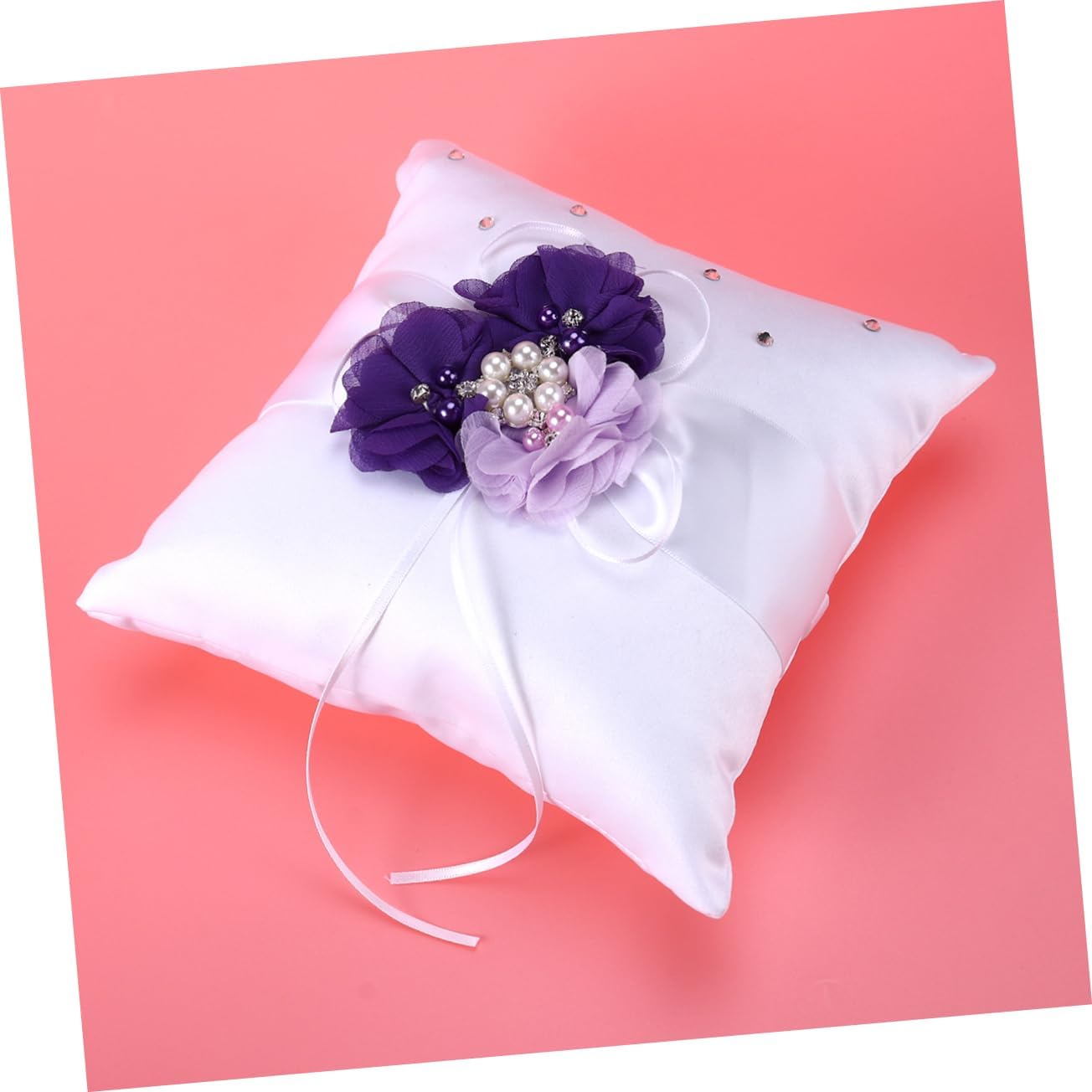 Cabilock Flower Girl Ring Pillow Basket Set 20x20cm Guest Book Pillow Notebook Pen Holder for Wedding Ceremony