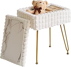 IBUYKE sedia rettangolare Vanity con spazio di archiviazione, poggiapiedi ottomano, sgabello vanity, sedia da toeletta, con piedi antiscivolo, per sala trucco, bianco WBD004W