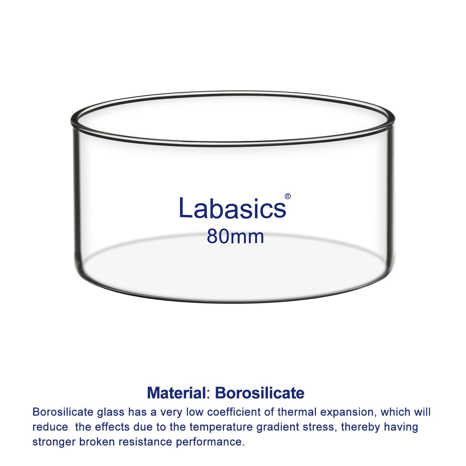 Labasics Piatto Cristallizzante, Fondo Piatto Senza Beccuccio in Vetro Borosilicato Spesso ad Alta Resistenza per Cristallizzazione ed Evaporazione, Diametro Esterno 80 mm, Capacità 100 ml