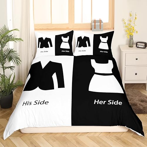Funda de edredón con texto en inglés "Her Side His Side", tamaño King, funda de edredón para parejas, adolescentes, adultos, mujeres, hombres,