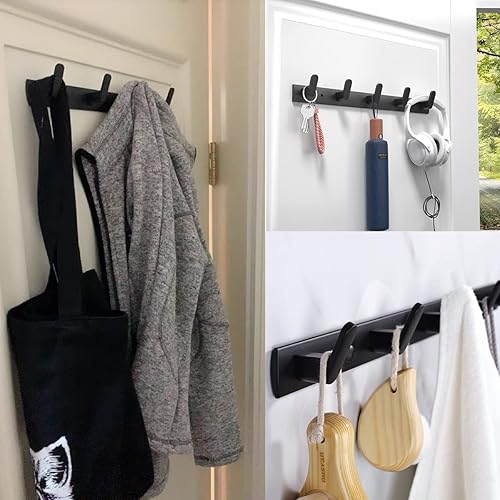 Miniatura 7 de Perchero de pared moderno para colgar abrigos, ropa, sombreros, bolsas con 4 ganchos, toallero negro de aluminio espacial para cocina, entrada,