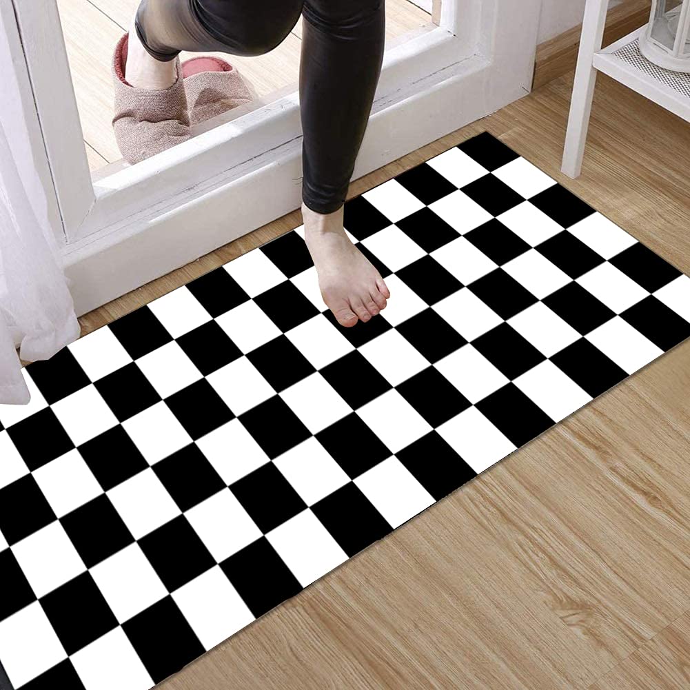 Tapis de Couloir Passage Noir et Blanc Cuisine Antidérapant Géométrie Design Moderne, pour Couloir/Cuisine/Escaliers, Largeur 60cm / 70cm/ 80cm / 90cm/ 100cm / 120cm(Size:60x320cm)